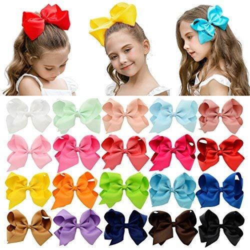 imageDEEKA 20 PCS Multicolored 6quot Handmade Grosgrain Ribbon Hair Bow Alligator Clips Hair Accessories for Little GirlsMixed Color6 Inch
