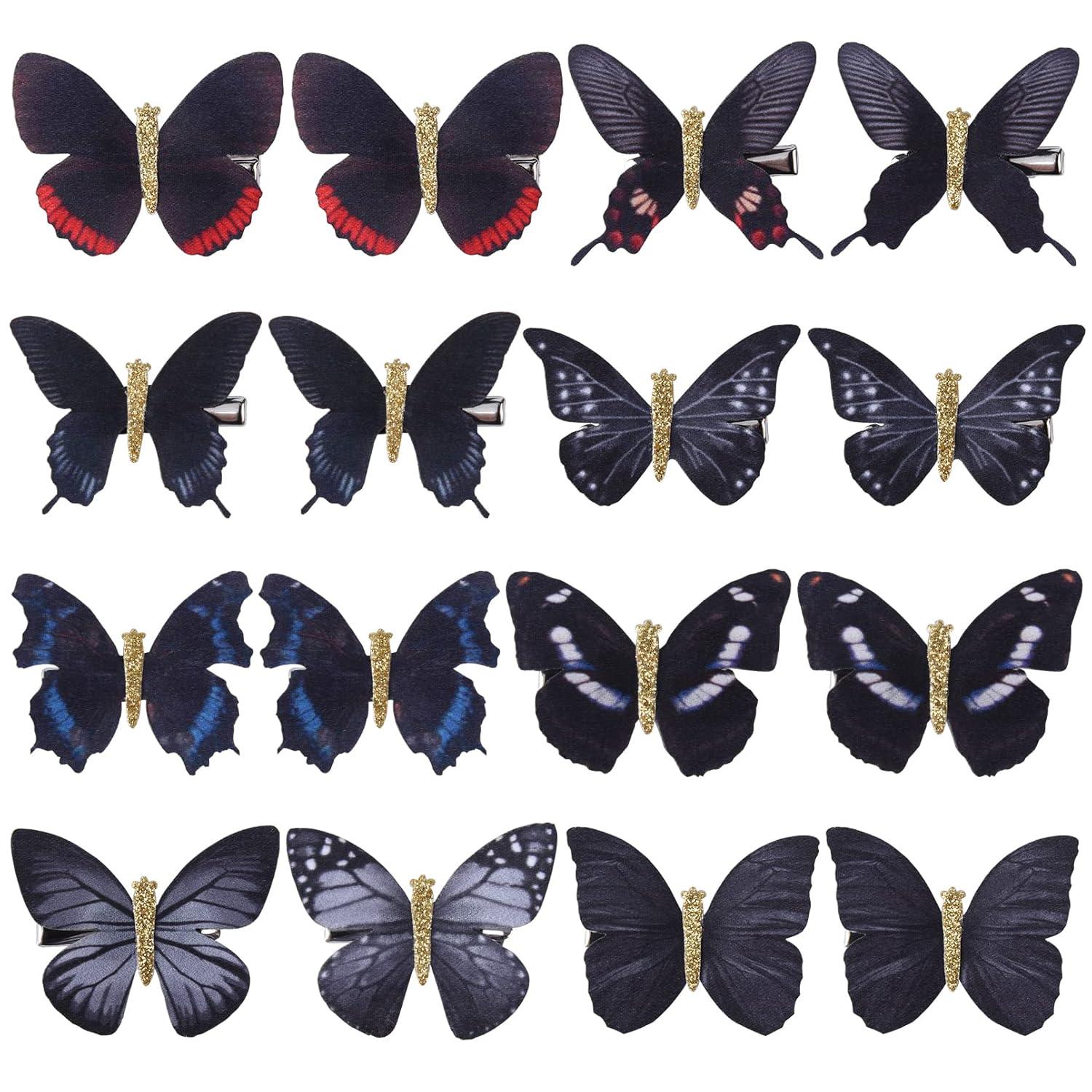 imageDEEKA Butterfly Hair Clips 16 PCS Small Realistic Colorful Handmade 90s Hair Clips Barrette Hair Accessories for Women and Girls YellowBlack