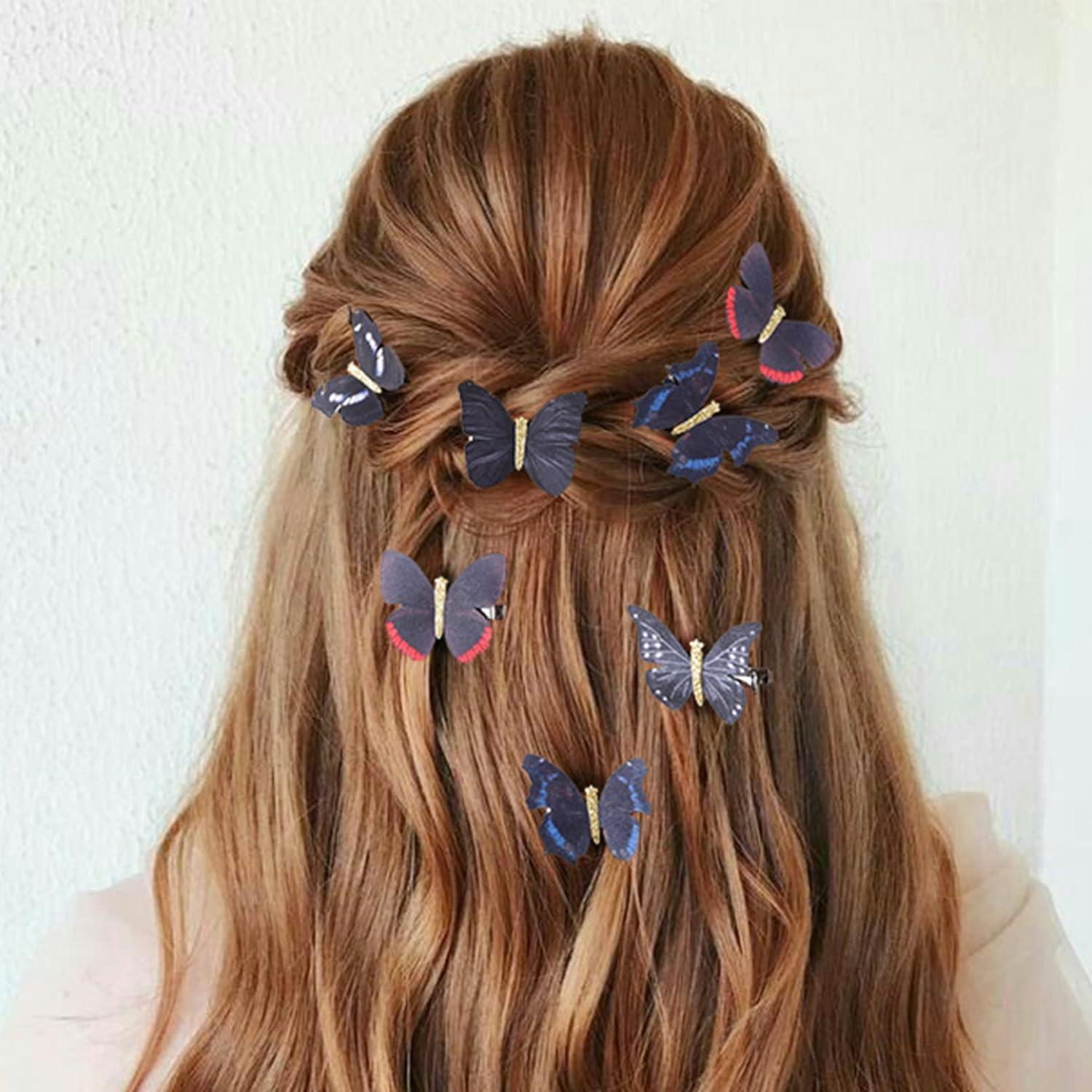 imageDEEKA Butterfly Hair Clips 16 PCS Small Realistic Colorful Handmade 90s Hair Clips Barrette Hair Accessories for Women and Girls YellowBlack