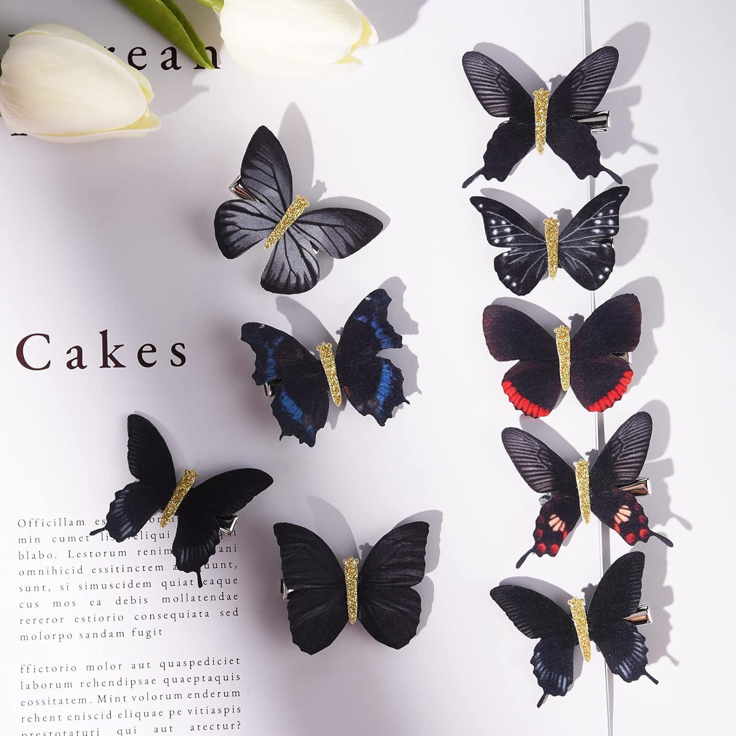 imageDEEKA Butterfly Hair Clips 16 PCS Small Realistic Colorful Handmade 90s Hair Clips Barrette Hair Accessories for Women and Girls YellowBlack