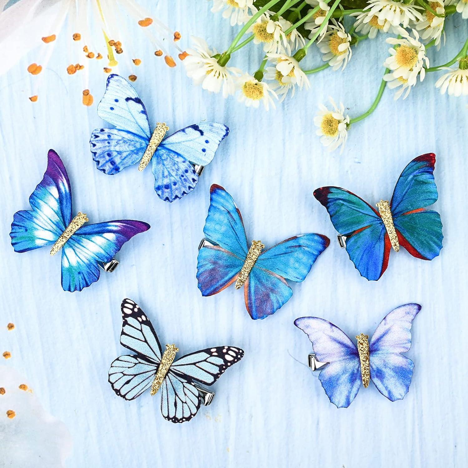 imageDEEKA Butterfly Hair Clips 16 PCS Small Realistic Colorful Handmade 90s Hair Clips Barrette Hair Accessories for Women and Girls YellowBluePurple