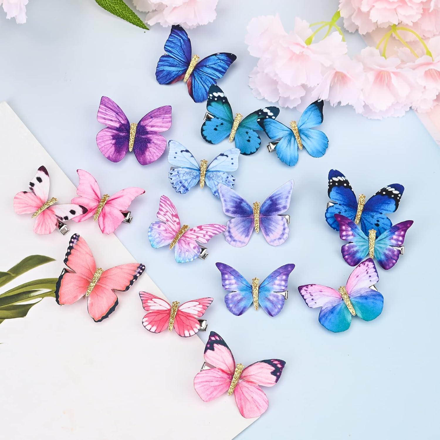 imageDEEKA Butterfly Hair Clips 16 PCS Small Realistic Colorful Handmade 90s Hair Clips Barrette Hair Accessories for Women and Girls YellowMulticolor A
