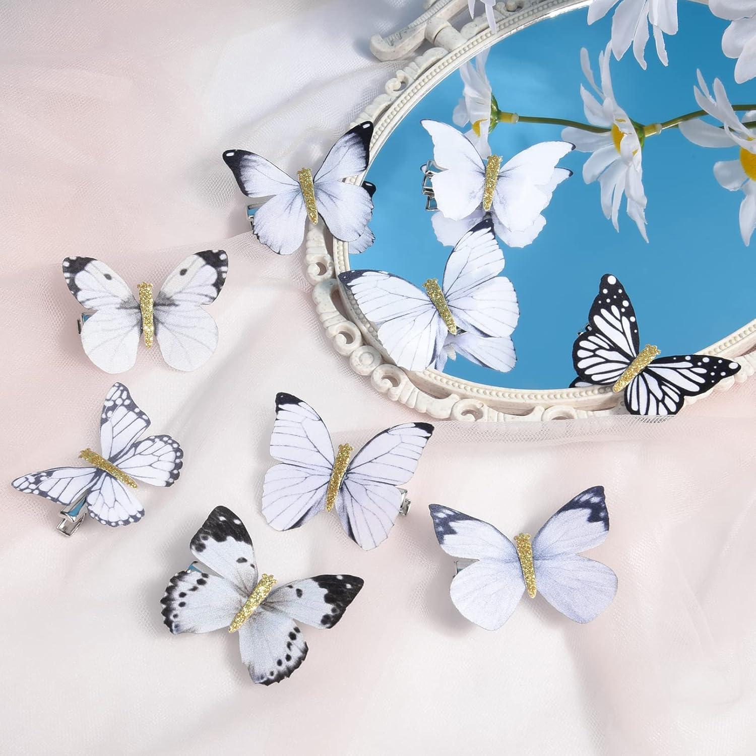 imageDEEKA Butterfly Hair Clips 16 PCS Small Realistic Colorful Handmade 90s Hair Clips Barrette Hair Accessories for Women and Girls YellowOff White