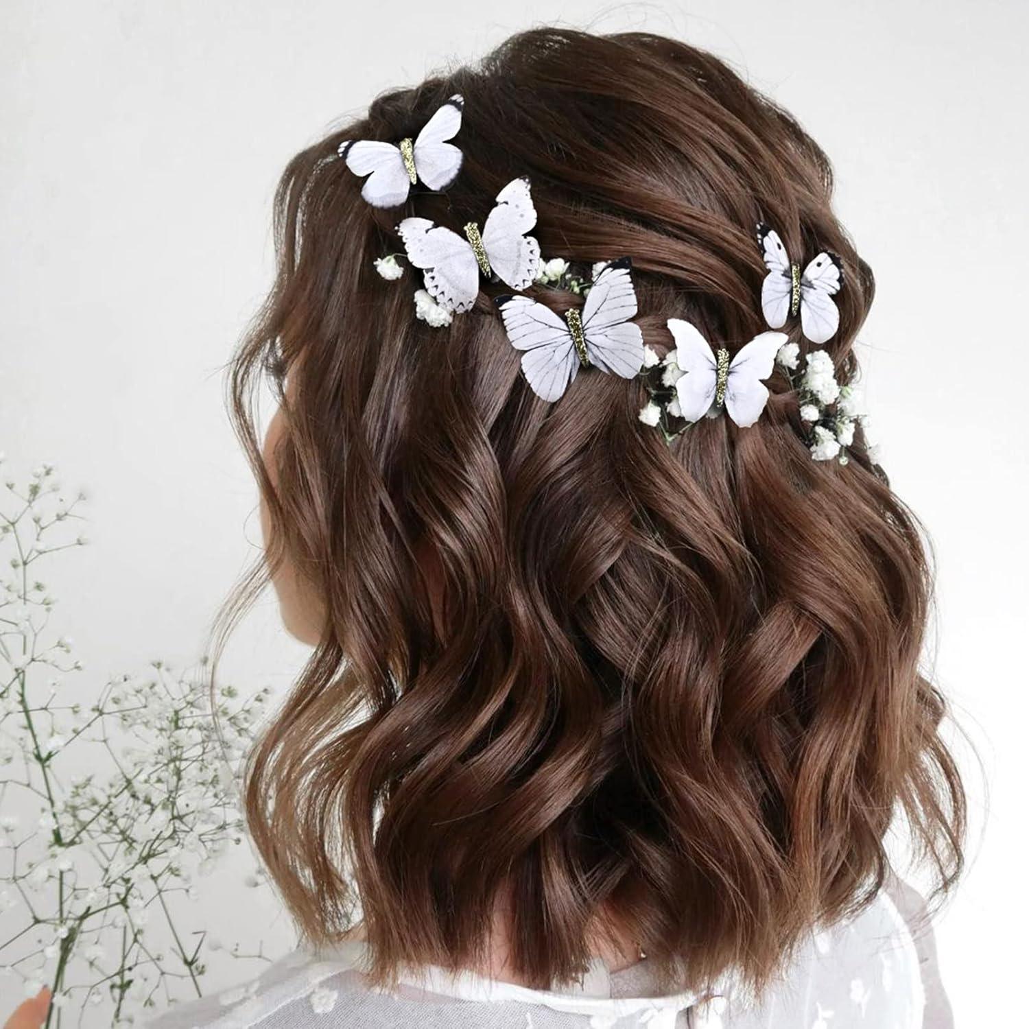 imageDEEKA Butterfly Hair Clips 16 PCS Small Realistic Colorful Handmade 90s Hair Clips Barrette Hair Accessories for Women and Girls YellowOff White