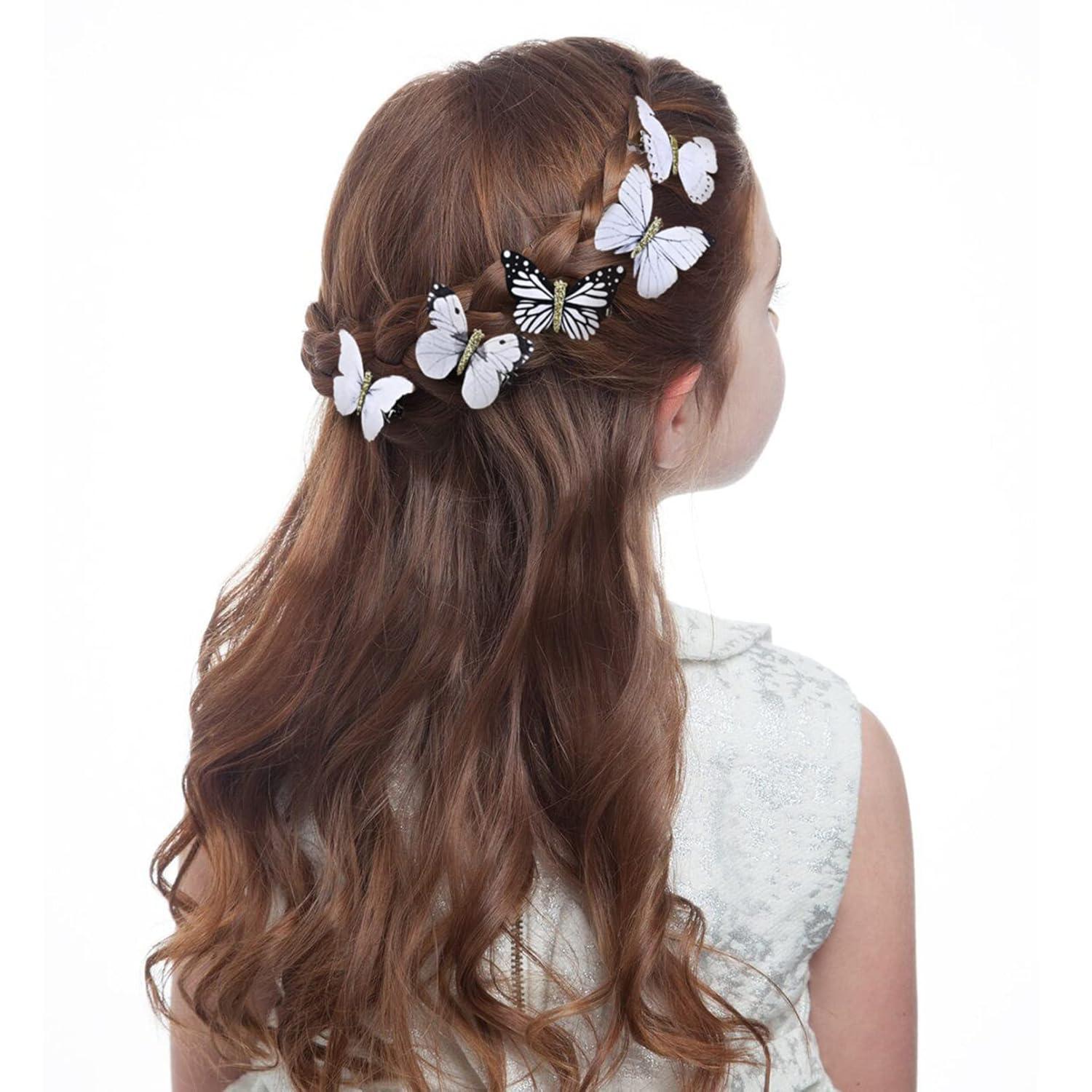 imageDEEKA Butterfly Hair Clips 16 PCS Small Realistic Colorful Handmade 90s Hair Clips Barrette Hair Accessories for Women and Girls YellowOff White