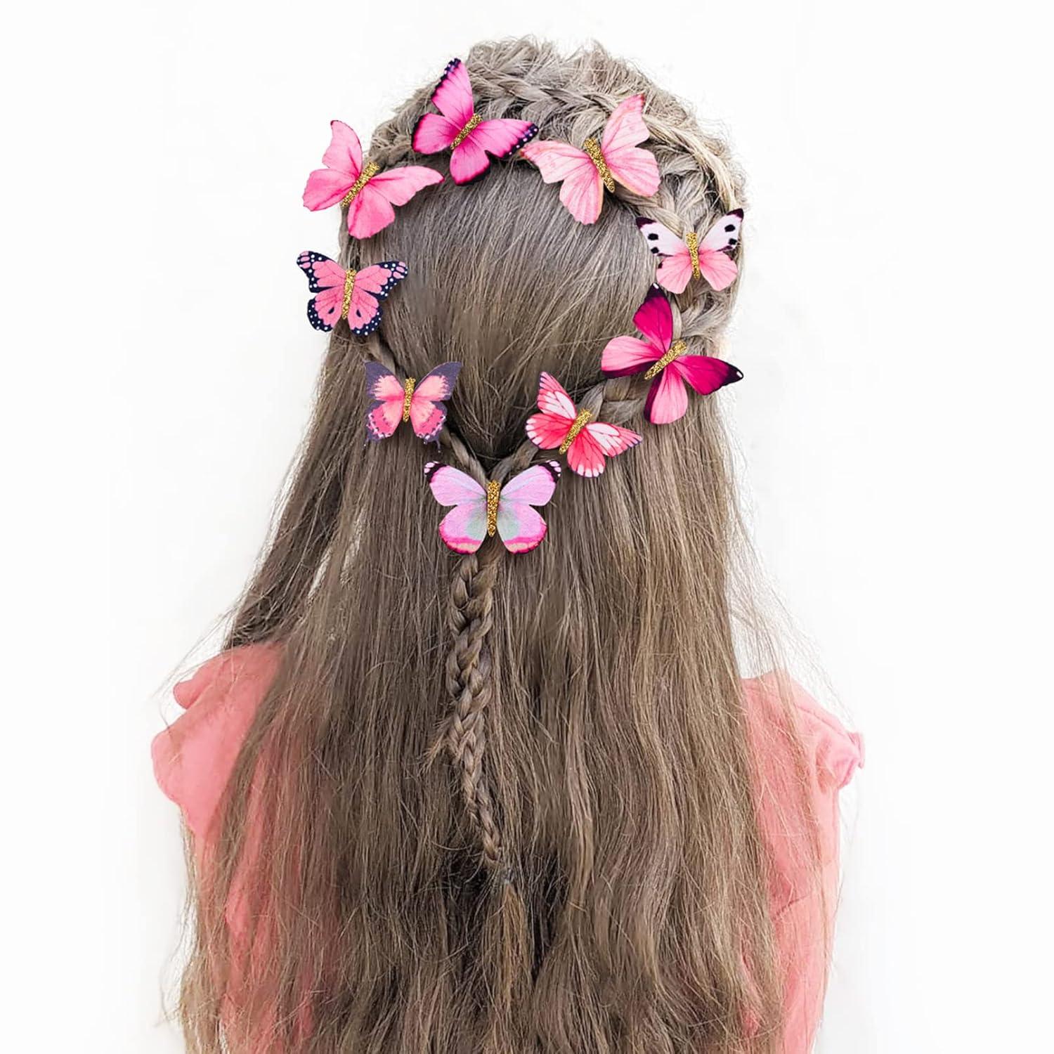 imageDEEKA Butterfly Hair Clips 16 PCS Small Realistic Colorful Handmade 90s Hair Clips Barrette Hair Accessories for Women and Girls YellowPink