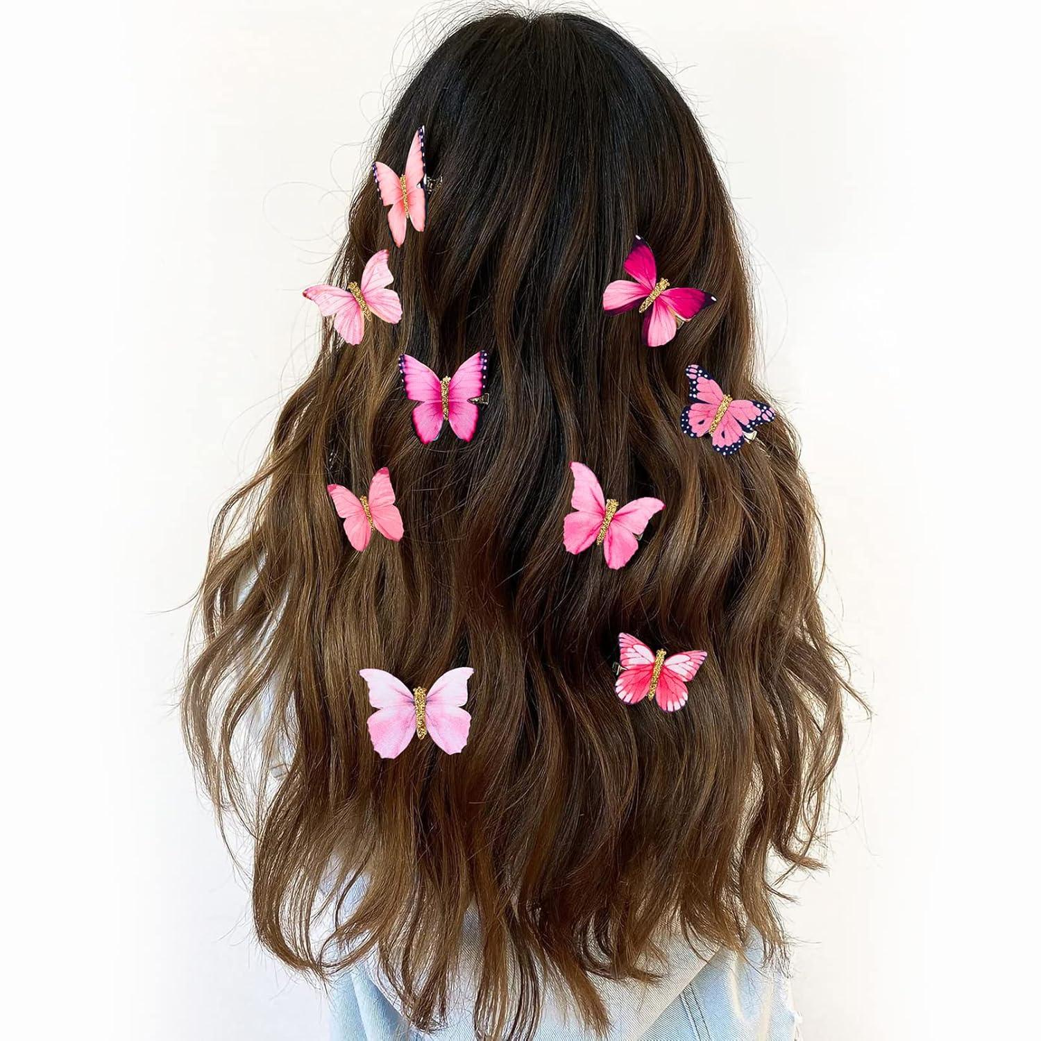 imageDEEKA Butterfly Hair Clips 16 PCS Small Realistic Colorful Handmade 90s Hair Clips Barrette Hair Accessories for Women and Girls YellowPink