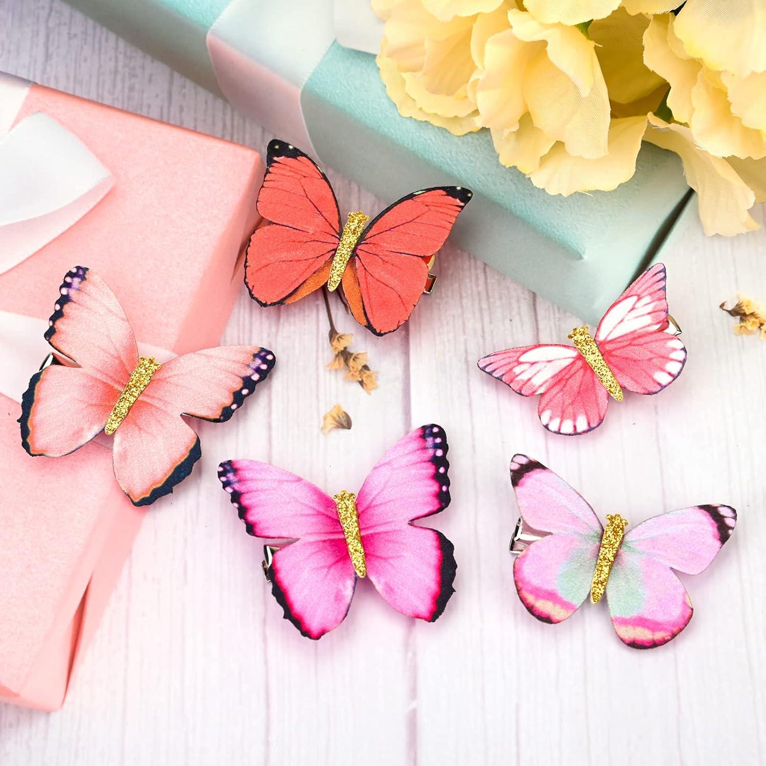 imageDEEKA Butterfly Hair Clips 16 PCS Small Realistic Colorful Handmade 90s Hair Clips Barrette Hair Accessories for Women and Girls YellowPink