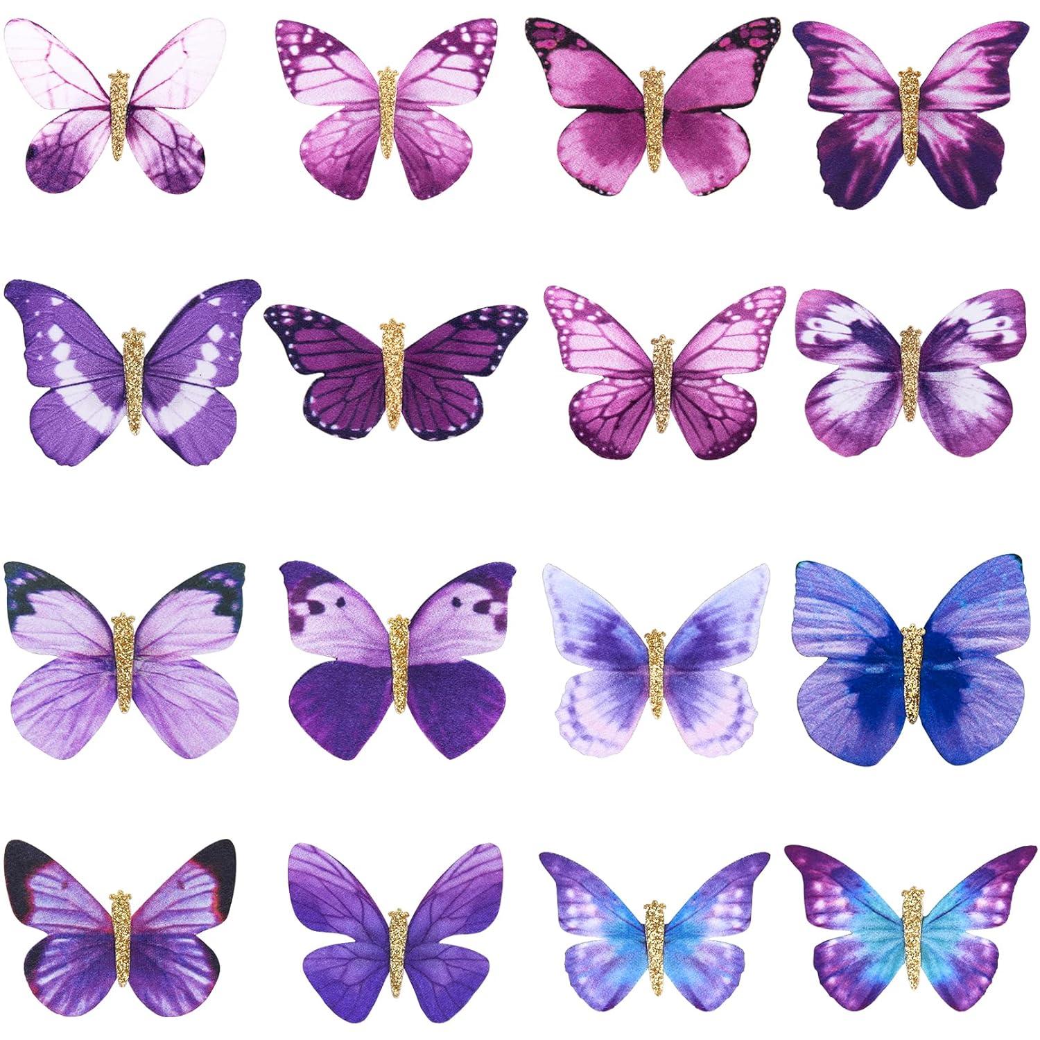 imageDEEKA Butterfly Hair Clips 16 PCS Small Realistic Colorful Handmade 90s Hair Clips Barrette Hair Accessories for Women and Girls YellowPurple