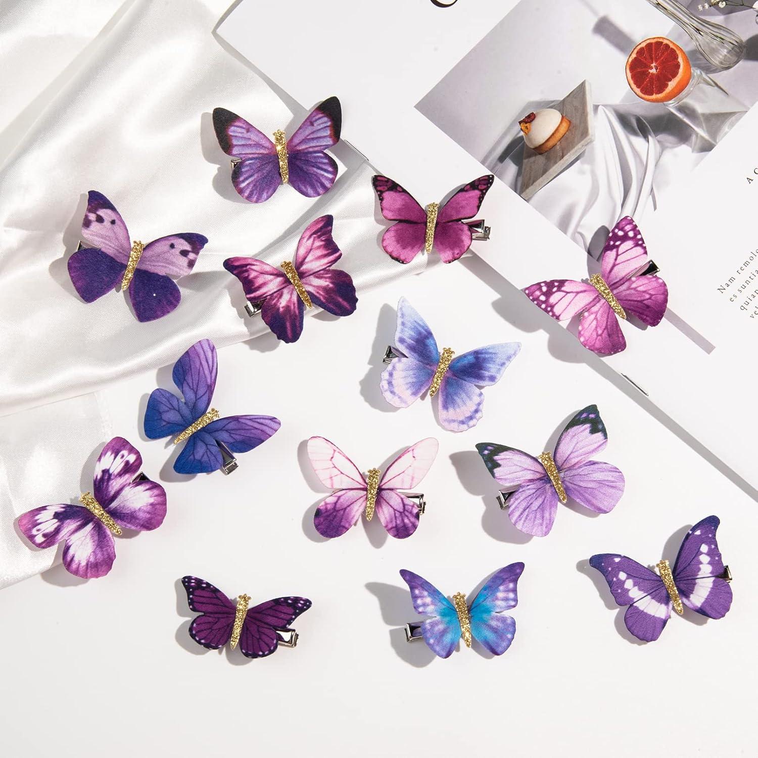 imageDEEKA Butterfly Hair Clips 16 PCS Small Realistic Colorful Handmade 90s Hair Clips Barrette Hair Accessories for Women and Girls YellowPurple