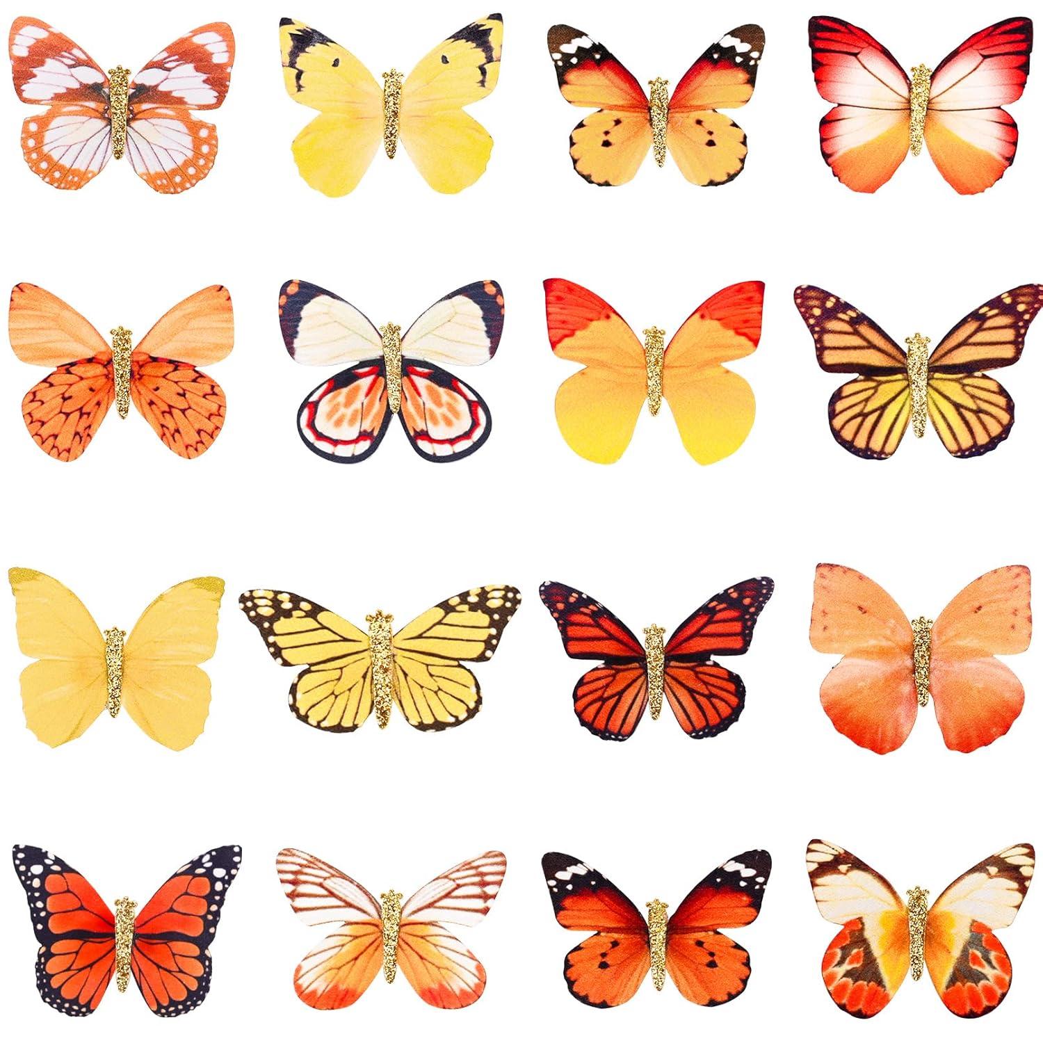 imageDEEKA Butterfly Hair Clips 16 PCS Small Realistic Colorful Handmade 90s Hair Clips Barrette Hair Accessories for Women and Girls YellowYellowOrange