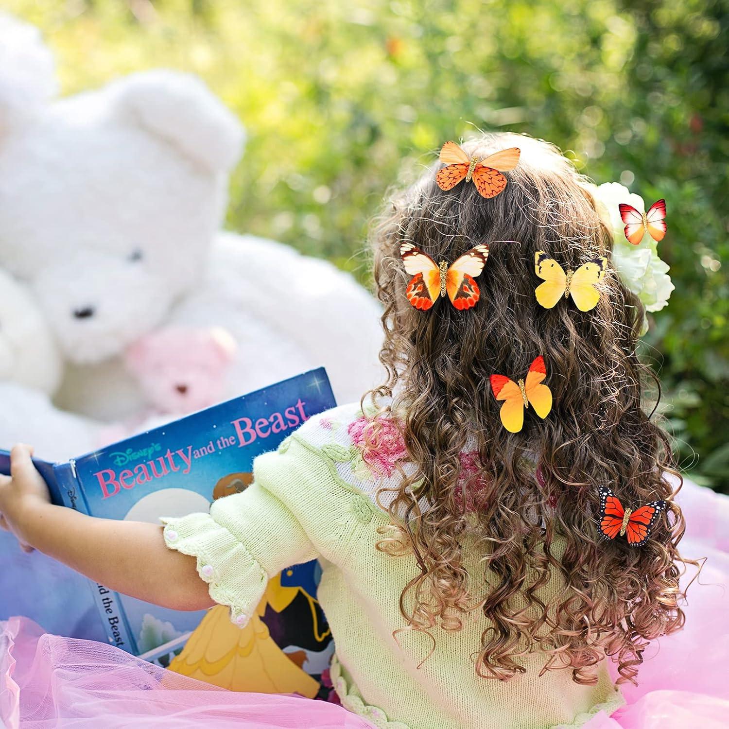 imageDEEKA Butterfly Hair Clips 16 PCS Small Realistic Colorful Handmade 90s Hair Clips Barrette Hair Accessories for Women and Girls YellowYellowOrange