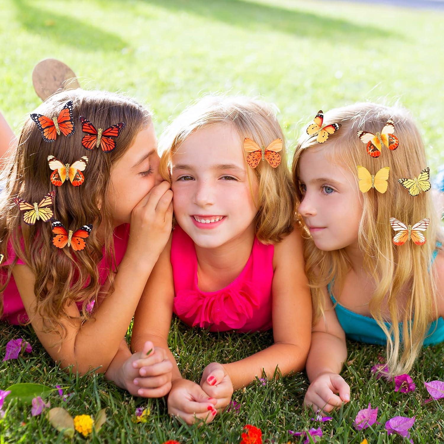 imageDEEKA Butterfly Hair Clips 16 PCS Small Realistic Colorful Handmade 90s Hair Clips Barrette Hair Accessories for Women and Girls YellowYellowOrange