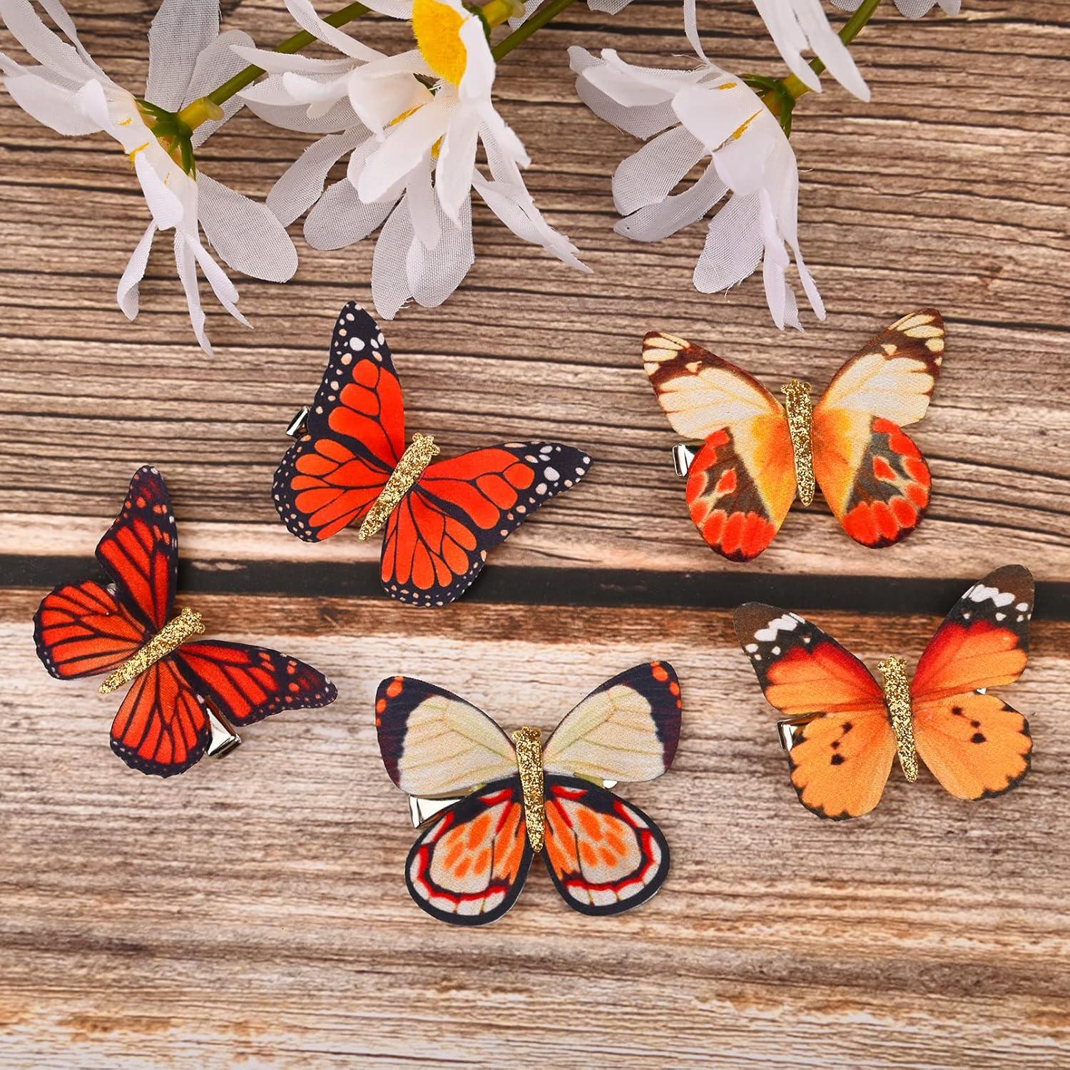 imageDEEKA Butterfly Hair Clips 16 PCS Small Realistic Colorful Handmade 90s Hair Clips Barrette Hair Accessories for Women and Girls YellowYellowOrange