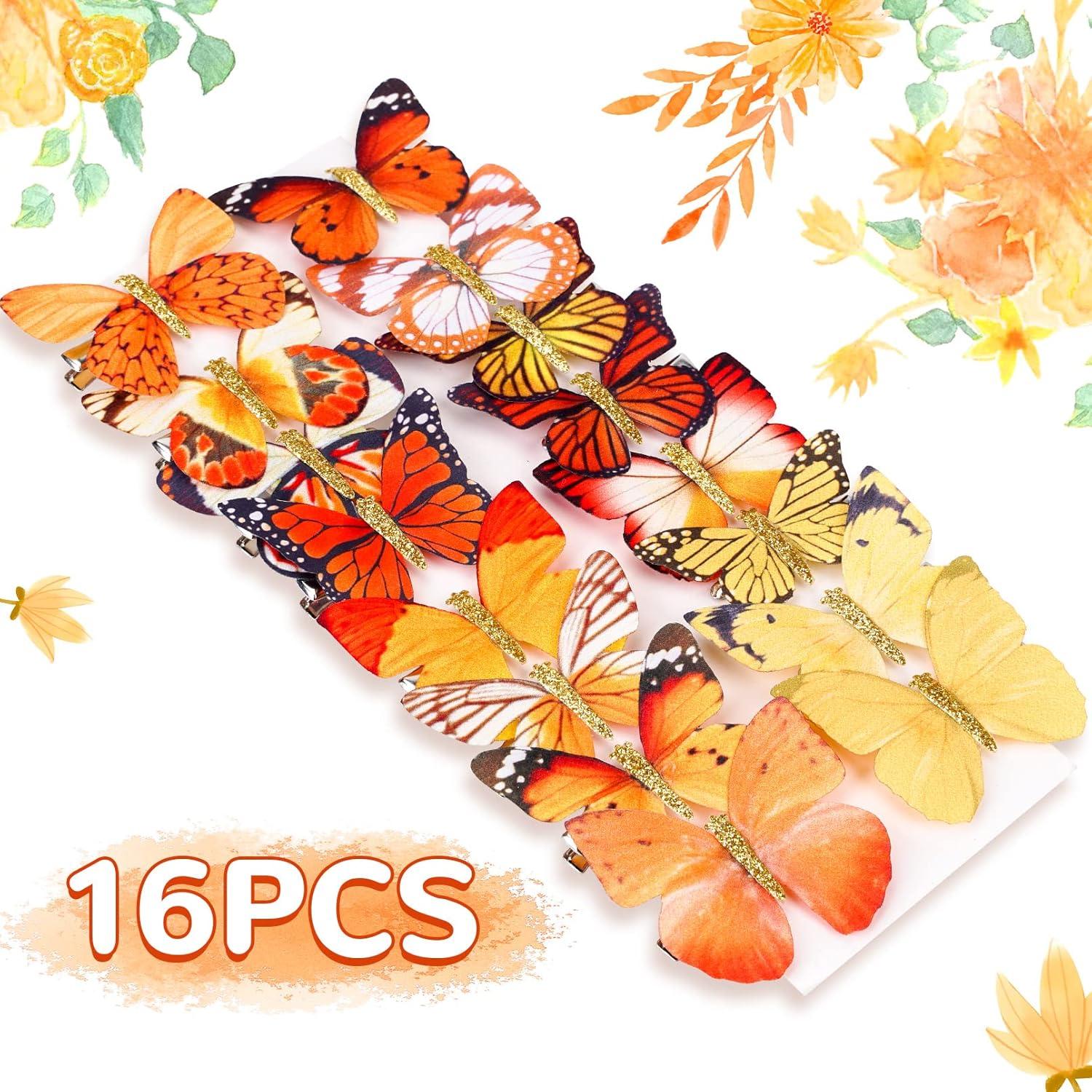 imageDEEKA Butterfly Hair Clips 16 PCS Small Realistic Colorful Handmade 90s Hair Clips Barrette Hair Accessories for Women and Girls YellowYellowOrange