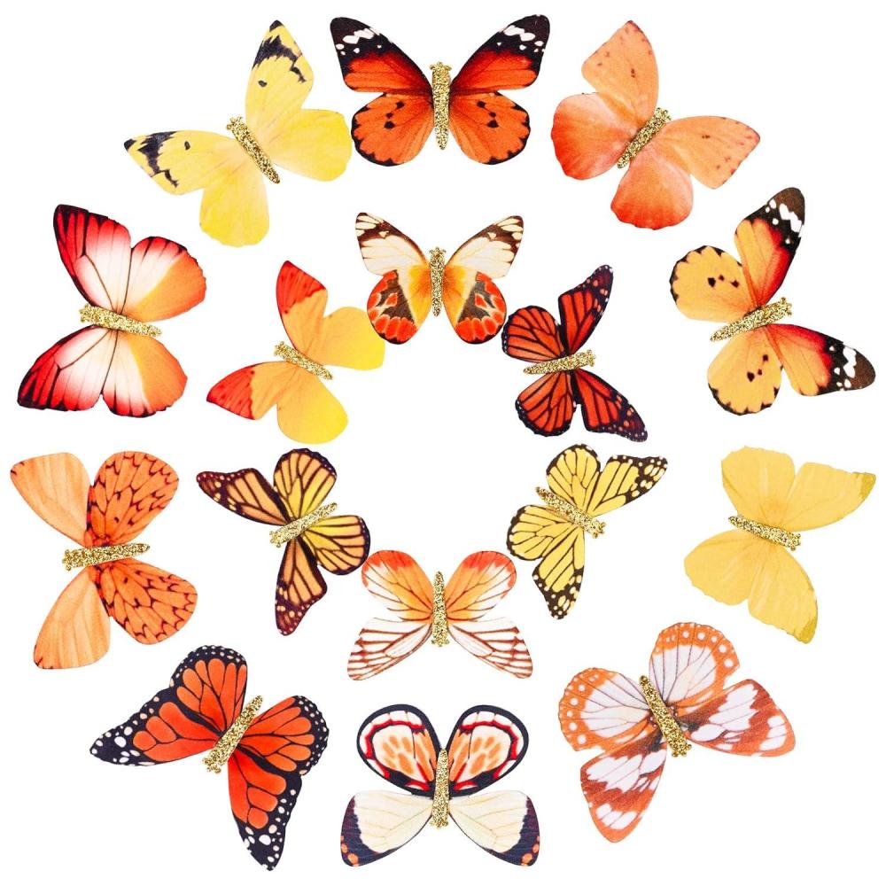 imageDEEKA Butterfly Hair Clips 16 PCS Small Realistic Colorful Handmade 90s Hair Clips Barrette Hair Accessories for Women and Girls YellowYellowOrange
