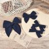 imageDEEKA 4 PCS Blue Cotton Linen Hair Bows 3 Styles 5quot ampamp 4quot Handmade Hair Bow set for Toddler Girls Alligator Hair Clips Knot Bows Hair Accessories for Little School Girls BlueNavy Blue