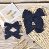 imageDEEKA 4 PCS Blue Cotton Linen Hair Bows 3 Styles 5quot ampamp 4quot Handmade Hair Bow set for Toddler Girls Alligator Hair Clips Knot Bows Hair Accessories for Little School Girls BlueNavy Blue