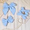 imageDEEKA 4 PCS Blue Cotton Linen Hair Bows 3 Styles 5quot ampamp 4quot Handmade Hair Bow set for Toddler Girls Alligator Hair Clips Knot Bows Hair Accessories for Little School Girls BlueBlue