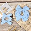 imageDEEKA 4 PCS Blue Cotton Linen Hair Bows 3 Styles 5quot ampamp 4quot Handmade Hair Bow set for Toddler Girls Alligator Hair Clips Knot Bows Hair Accessories for Little School Girls BlueBlue