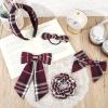 imageDEEKA 5 Styles Uniform Plaid Long Tail Hair Bows Knotted Headband Scrunchies Bow Set Alligator Clips Back to School Accessories for Toddler Little School Girls BlueampampWhite 5 StylesBurgundy 5 Styles