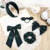 imageDEEKA 5 Styles Uniform Plaid Long Tail Hair Bows Knotted Headband Scrunchies Bow Set Alligator Clips Back to School Accessories for Toddler Little School Girls BlueampampWhite 5 StylesDark Green  Navy  RedYellow 5 Styles