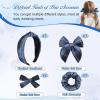 imageDEEKA 5 Styles Uniform Plaid Long Tail Hair Bows Knotted Headband Scrunchies Bow Set Alligator Clips Back to School Accessories for Toddler Little School Girls BlueampampWhite 5 StylesNavy Blue
