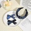 imageDEEKA 5 Styles Uniform Plaid Long Tail Hair Bows Knotted Headband Scrunchies Bow Set Alligator Clips Back to School Accessories for Toddler Little School Girls BlueampampWhite 5 StylesNavy Blue