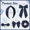 imageDEEKA 5 Styles Uniform Plaid Long Tail Hair Bows Knotted Headband Scrunchies Bow Set Alligator Clips Back to School Accessories for Toddler Little School Girls BlueampampWhite 5 StylesNavy 5 Styles