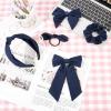 imageDEEKA 5 Styles Uniform Plaid Long Tail Hair Bows Knotted Headband Scrunchies Bow Set Alligator Clips Back to School Accessories for Toddler Little School Girls BlueampampWhite 5 StylesNavy 5 Styles