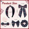 imageDEEKA 5 Styles Uniform Plaid Long Tail Hair Bows Knotted Headband Scrunchies Bow Set Alligator Clips Back to School Accessories for Toddler Little School Girls BlueampampWhite 5 StylesDark NavyRed 5 Styles