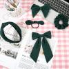 imageDEEKA 5 Styles Uniform Plaid Long Tail Hair Bows Knotted Headband Scrunchies Bow Set Alligator Clips Back to School Accessories for Toddler Little School Girls BlueampampWhite 5 StylesHunter Green 5 Styles