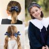 imageDEEKA 5 Styles Uniform Plaid Long Tail Hair Bows Knotted Headband Scrunchies Bow Set Alligator Clips Back to School Accessories for Toddler Little School Girls BlueampampWhite 5 StylesNavy Blue