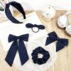 imageDEEKA 5 Styles Uniform Plaid Long Tail Hair Bows Knotted Headband Scrunchies Bow Set Alligator Clips Back to School Accessories for Toddler Little School Girls BlueampampWhite 5 StylesNavy 5 Styles