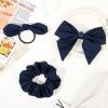 imageDEEKA 5 Styles Uniform Plaid Long Tail Hair Bows Knotted Headband Scrunchies Bow Set Alligator Clips Back to School Accessories for Toddler Little School Girls BlueampampWhite 5 StylesNavy 5 Styles