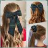 imageDEEKA 5 Styles Uniform Plaid Long Tail Hair Bows Knotted Headband Scrunchies Bow Set Alligator Clips Back to School Accessories for Toddler Little School Girls BlueampampWhite 5 StylesDark Green  Navy  RedYellow 5 Styles
