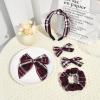 imageDEEKA 5 Styles Uniform Plaid Long Tail Hair Bows Knotted Headband Scrunchies Bow Set Alligator Clips Back to School Accessories for Toddler Little School Girls BlueampampWhite 5 StylesBurgundy