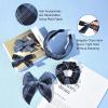 imageDEEKA 5 Styles Uniform Plaid Long Tail Hair Bows Knotted Headband Scrunchies Bow Set Alligator Clips Back to School Accessories for Toddler Little School Girls BlueampampWhite 5 StylesNavy Blue