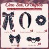 imageDEEKA 5 Styles Uniform Plaid Long Tail Hair Bows Knotted Headband Scrunchies Bow Set Alligator Clips Back to School Accessories for Toddler Little School Girls BlueampampWhite 5 StylesDark NavyRed 5 Styles