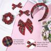 imageDEEKA 5 Styles Uniform Plaid Long Tail Hair Bows Knotted Headband Scrunchies Bow Set Alligator Clips Back to School Accessories for Toddler Little School Girls BlueampampWhite 5 StylesChristmas