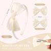 imageDEEKA Beige Bow Headband ampamp 2 Pcs Satin 4 Inch Hair Bows Set Uniform Hair Accessories Hair Band for Little Toddler School Girls BeigeBeige