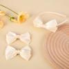 imageDEEKA Beige Bow Headband ampamp 2 Pcs Satin 4 Inch Hair Bows Set Uniform Hair Accessories Hair Band for Little Toddler School Girls BeigeBeige
