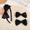 imageDEEKA Beige Bow Headband ampamp 2 Pcs Satin 4 Inch Hair Bows Set Uniform Hair Accessories Hair Band for Little Toddler School Girls BeigeBlack