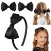 imageDEEKA Beige Bow Headband ampamp 2 Pcs Satin 4 Inch Hair Bows Set Uniform Hair Accessories Hair Band for Little Toddler School Girls BeigeBlack