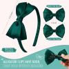 imageDEEKA Beige Bow Headband ampamp 2 Pcs Satin 4 Inch Hair Bows Set Uniform Hair Accessories Hair Band for Little Toddler School Girls BeigeDark Green