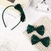 imageDEEKA Beige Bow Headband ampamp 2 Pcs Satin 4 Inch Hair Bows Set Uniform Hair Accessories Hair Band for Little Toddler School Girls BeigeDark Green