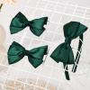 imageDEEKA Beige Bow Headband ampamp 2 Pcs Satin 4 Inch Hair Bows Set Uniform Hair Accessories Hair Band for Little Toddler School Girls BeigeDark Green