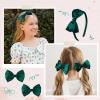 imageDEEKA Beige Bow Headband ampamp 2 Pcs Satin 4 Inch Hair Bows Set Uniform Hair Accessories Hair Band for Little Toddler School Girls BeigeDark Green