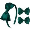 imageDEEKA Beige Bow Headband ampamp 2 Pcs Satin 4 Inch Hair Bows Set Uniform Hair Accessories Hair Band for Little Toddler School Girls BeigeDark Green