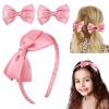 imageDEEKA Beige Bow Headband ampamp 2 Pcs Satin 4 Inch Hair Bows Set Uniform Hair Accessories Hair Band for Little Toddler School Girls BeigeDusty Pink